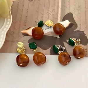 Natural Foresty Green and Brown Marble Block Dangling Earrings