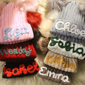 Gorro de pompom personalizado para bebê com nome, gorro personalizado para recém-nascido, gorro de tricô para bebê, gorro de inverno infantil, presentes para bebê, gorro bordado para bebê