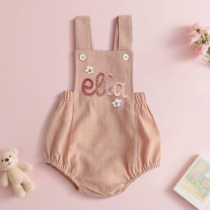 1st Birthday Hand Embroidered Linen Romper, Cake Smash Outfit Boy & Girl, First Birthday Outfit, Personalized Girl Outfit, Custom Boy Romper