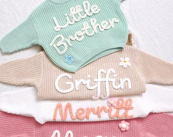 Benutzerdefinierte Name Baby Pullover, personalisierte Hand gestickt Name Baby Pullover, einzigartige Baby Pullover, Baby Jungen Name Pullover, Baby Mädchen Name Pullover