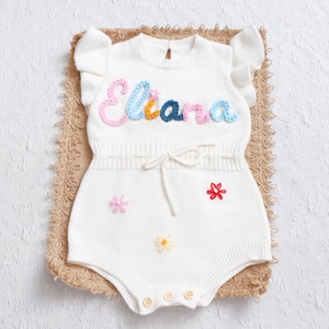Hand Embroidered Custom Romper, Ruffle Romper with Baby Name, Personalized Baby Romper, Baby Girl Name Romper, Custom Newborn Bubble Romper