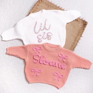 Custom Baby Name Sweater, Hand-Embroidered Sweater for Baby Girl & Boy, Personalized Newborn Sweater, big sister big brother lil sis lil bro