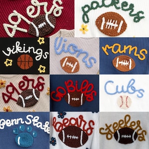 Suéter de fútbol bordado, suéter deportivo personalizado, atuendo para niños y jóvenes, regalos divertidos de fútbol, regalo personalizado para bebé. imagen 15