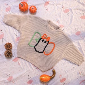 Boo Sweater Baby, Halloween Sweater Baby, Toddler Halloween Knit Sweater, Hand Embroidered Halloween Sweater, Hey Boo Knit Sweater,Baby Gift