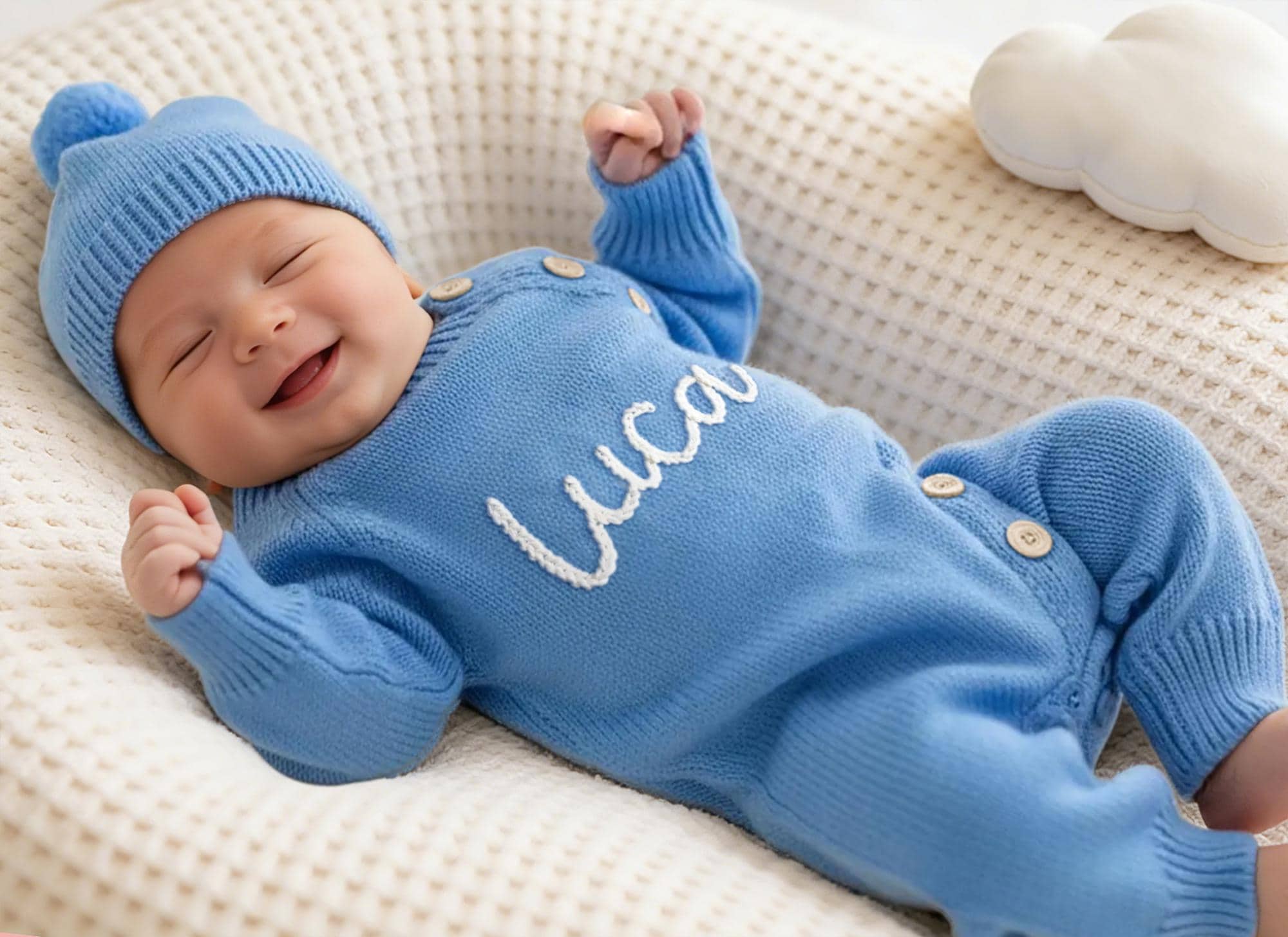 Personalized Embroidered Baby Romper Set, Custom Newborn Romper and Hat, Infant Girls & Boys Knitted Outfit, Cotton Bodysuit with Name