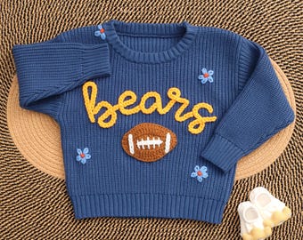 Personalized Baby Football Sweater, Toddler Sports Sweater, Custom Embroidered Baby Name Sweater, Baby Boy Sweater with Name, Baby Girl Gift