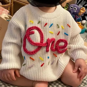 One Birthday Outfit, Custom Baby Name Sweater, Personalized Baby Sweater, Newborn Sweater, Hand-Embroidered One Sweater, 1st Birthday Gifts