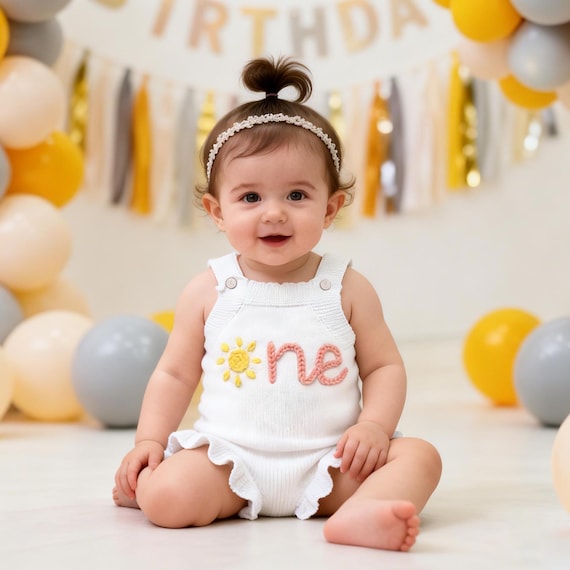 Custom Baby Name Romper, Personalized Baby Girl's Ruffle Romper Dress, Hand Embroidered One Romper, Baby Summer Outfit, First Birthday Gifts