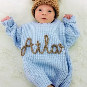 Personalized Baby Name Sweater, Custom Baby Sweater, Knit Sweater Toddler, Embroidered Sweater for Baby Boys & Girls,Baby Coming Home Outfit