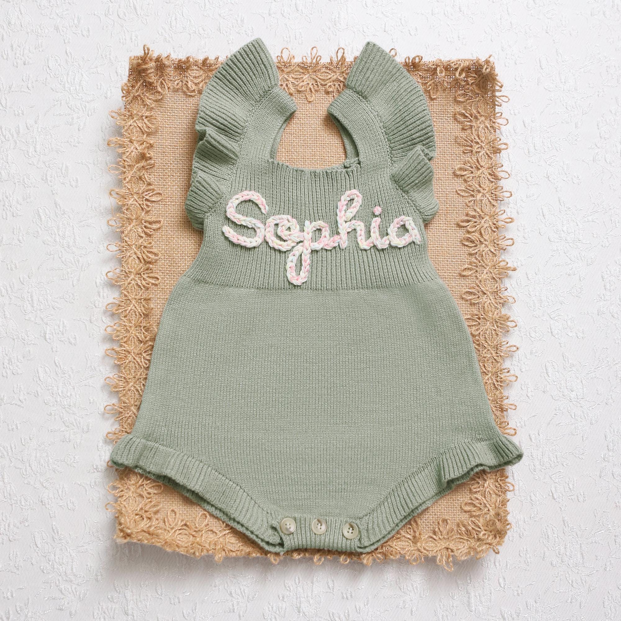 Baby Coming Home Custom Romper, Baby Girl Name Romper, Personalized Hand Embroidered Knit Baby Romper, Newborn Romper for Baby Girl, Gifts