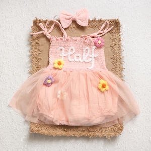 Custom Name Baby Tutu Dress, Personalized Hand Embroidered Name Baby Romper, Cake Smash Outfit, Romper Tulle Baby Girl, First Birthday Gift