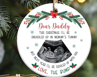 Adorno personalizado "Me acurrucaré en la barriga de mamá", regalo para papá en espera, regalo para papá primerizo, adorno para ultrasonido (2 lados)