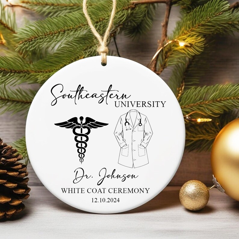 Personalized White Coat Ceremony Ornament 2 Side, Doctor Christmas