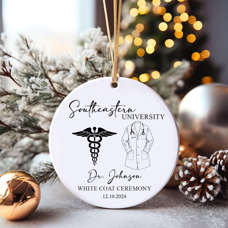 Personalized White Coat Ceremony Ornament 2 Side, Doctor Christmas