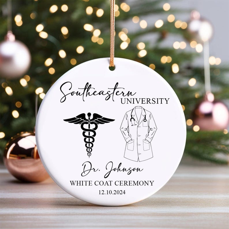 Personalized White Coat Ceremony Ornament 2 Side, Doctor Christmas