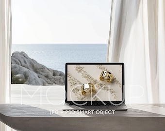 Maqueta minimalista de MacBook: maqueta PSD de objeto inteligente (descarga digital)