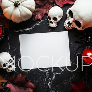 Convite de Halloween Mockup Convite para festa Mock Up PSD Objeto inteligente 7x5 Convite de Halloween Mockup Convite para festa Canva Template AI Stock Photo