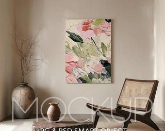 5X7 Ratio Canvas Mockup Display Wabi Sabi Living Room Frame Mockup Canvas Mock Up PSD Canvas Art Print Mockup Vertical Frame Mock Up Canva