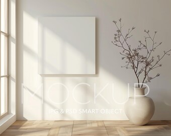 Square Canvas Mockup Display for Art Print Square Matte Canvas Mock Up Minimalist Frame PSD Smart Object Mockup JPG