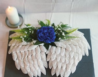 Angel Wing Memorial Wreath, Handcrafted Remembrance Tribute, Sympathy & Graveside Decor