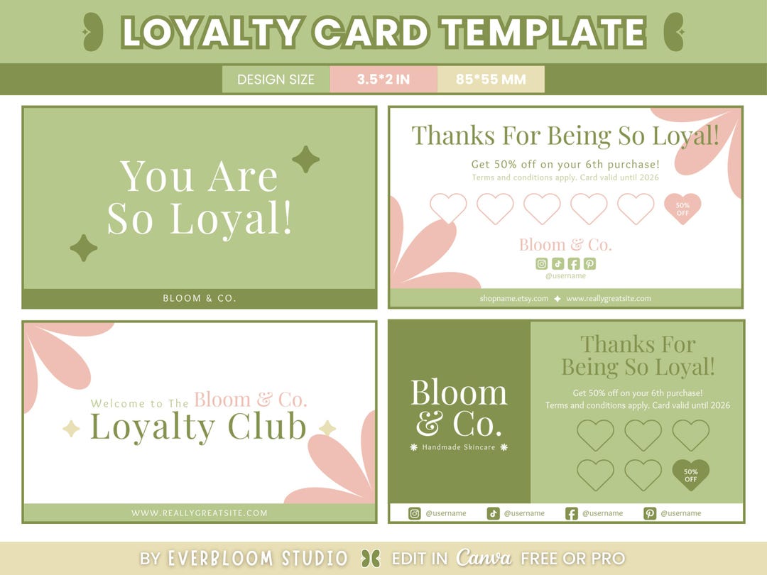 Editable Canva Loyalty Card Template - DIY Elegant, Feminine, Minimal ...