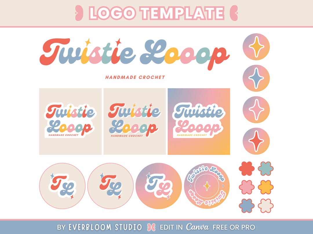 Editable Canva Logo Template - DIY Colorful, Fun, Playful, Retro Logo ...