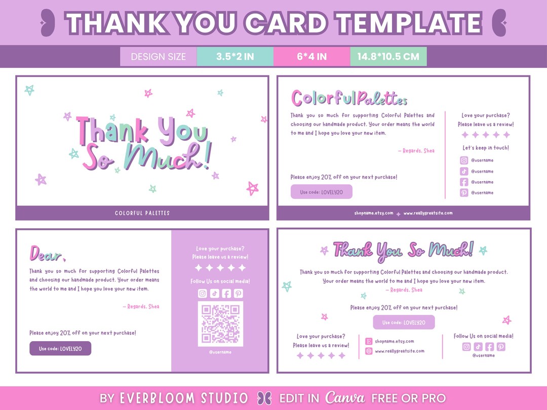 Editable Canva Thank You Card Template - DIY Colorful, Fun, Playful ...