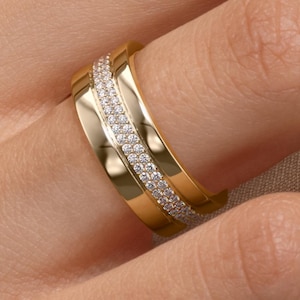 14K Gold Wide Band: Natural Diamond Pave Wedding Ring, 0.40 CTW