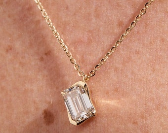 Emerald Cut Lab-Grown Diamond Necklace | 14K Yellow Gold Pendant, IGI Certified