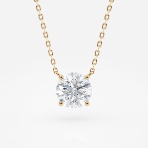 Round Solitaire Diamond Necklace in 14k Gold, 1 Ct Lab Grown Necklace, 4 Prong Diamond Necklace, Minimalist Fine Jewelry, Gift For Women