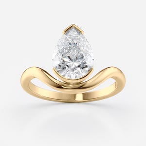 2.00 Ct Pear Cut Lab Diamond Ring  | 14k Gold Bypass Wedding Ring | Twisted Shank Modern Statement Ring | Ethical Bridal Ring | Gift For Her