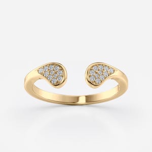 14k Gold Teardrop Open Cuff Ring, Minimalist Gold Stacking Ring, Diamond Open Band Ring, Everyday Fine Jewelry, Gift For Her