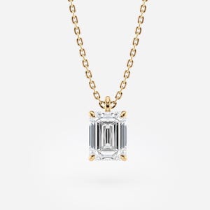 Labor gewachsene Diamant Smaragdschliff 14k Gold Solitaire Anhänger Halskette