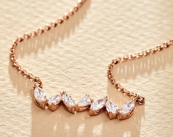 14k Rose Gold Marquise Diamond Necklace: Cluster Pendant, Lab Grown Jewelry