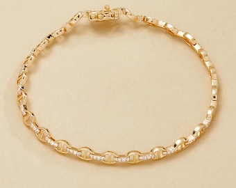 Bracciale a maglie con diamanti in oro 14 carati: catena minimalista con diamanti creati in laboratorio