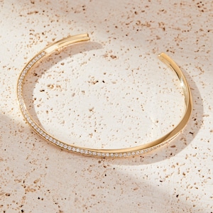 14k Gold Cuff Bangle Bracelet with 1 Carat Lab-Grown Diamonds