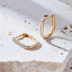 Dainty 14k Gold Lab Grown Diamond Huggie Hoop Earrings (0.10cttw) - Minimalist U-Shape Hoops - Elegant Gift for Her- Mother's Day Gift