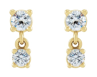 14K Yellow Gold 1/3 CTW Natural Diamond Two-Stone Earrings