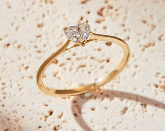 14K Gold Petite Heart Cut Lab Grown Diamond Ring