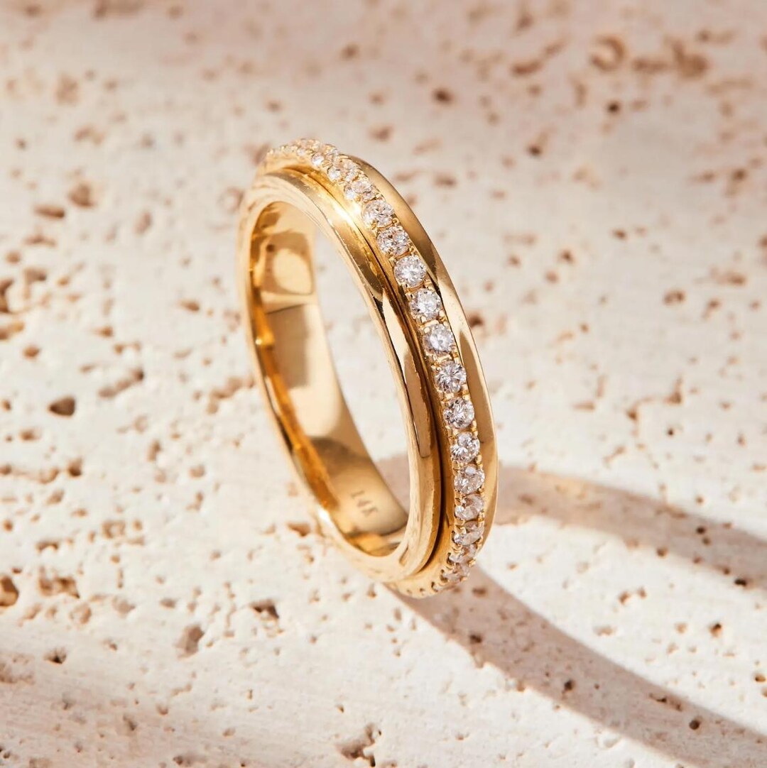 Spinning Lab Grown Diamond Eternity Band - 14k Gold Anniversary Ring - Etsy