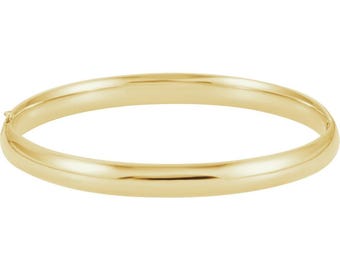 14K Yellow Gold 6.5 mm Hinged Bangle 7" Bracelet