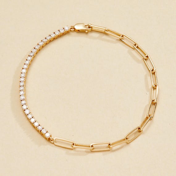 14Kゴールドハーフリンクダイヤモンドブレスレット：1.00カラットの