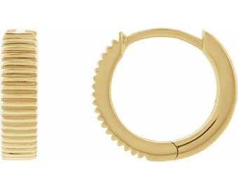 14K Yellow Gold Hinged 3.1 mm Ribbed Huggie Earrings
