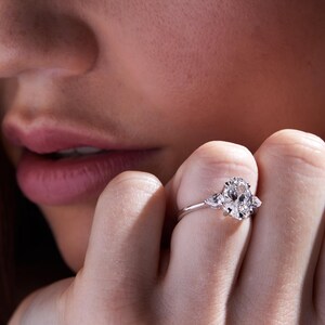 2.00 Carat Oval Shape Lab-Grown Diamond Engagement Ring with Side Pear Shape Stones in 14k Gold, F Color, VS1 Clarity, IGI Certified