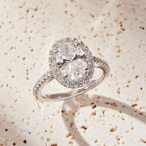 2.00ct Oval Lab-Grown Diamond Engagement Ring: 14K White Gold Hidden Halo, IGI Certified