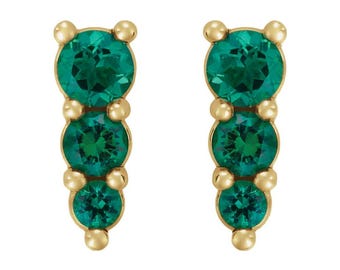 14K Yellow Gold Lab-Grown Emerald Graduated Drop Earrings