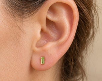14K Yellow Gold Natural Peridot Channel-Set Earrings