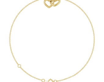14K Yellow Gold Interlocking Hearts Link 6 1/2-7 1/2" Bracelet