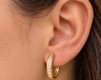 14K Yellow Gold 3/8 CTW Natural Diamond Lightweight 20 mm Hoop Earrings
