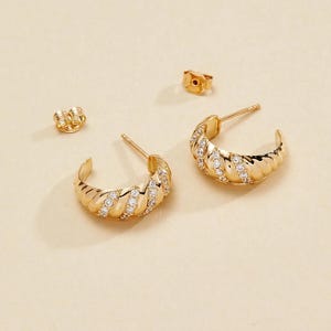 14K Gold Huggie Earrings: Dainty Lab Diamond Hoops